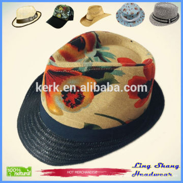 Chapeau à la mode Peinture à l&#39;huile en coton avec chapeau de corde en papier Fedora
